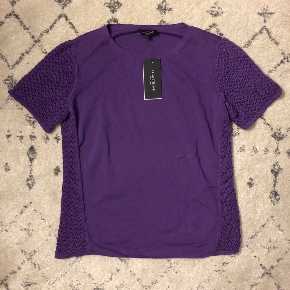 Lafayette 148 Purple Knitted Short Sleeve Top